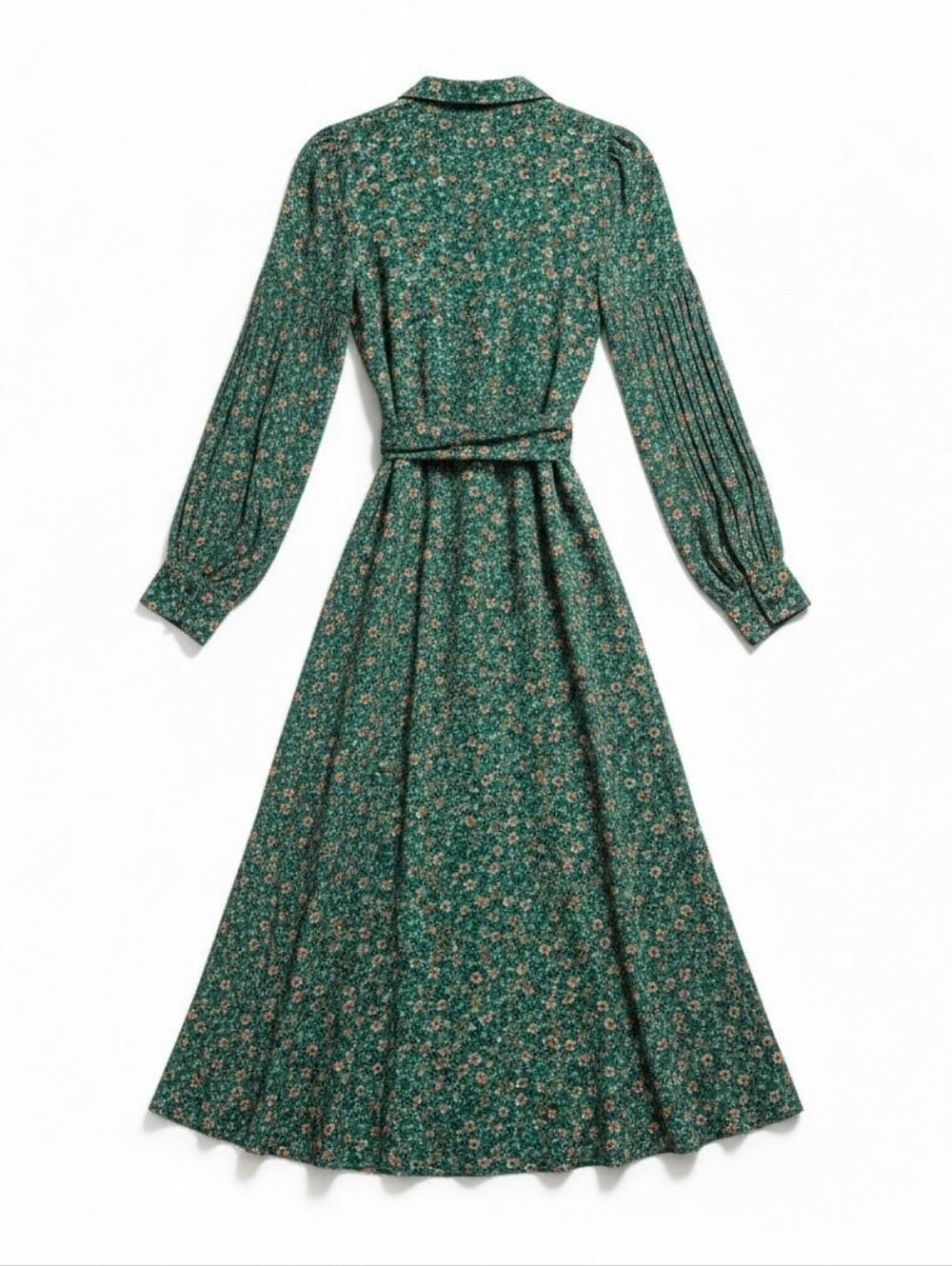 by TiMo Green Teal Floral Long Sleeve Wrap Midi Dress Size L Excellent Condition - Picture 4 of 7